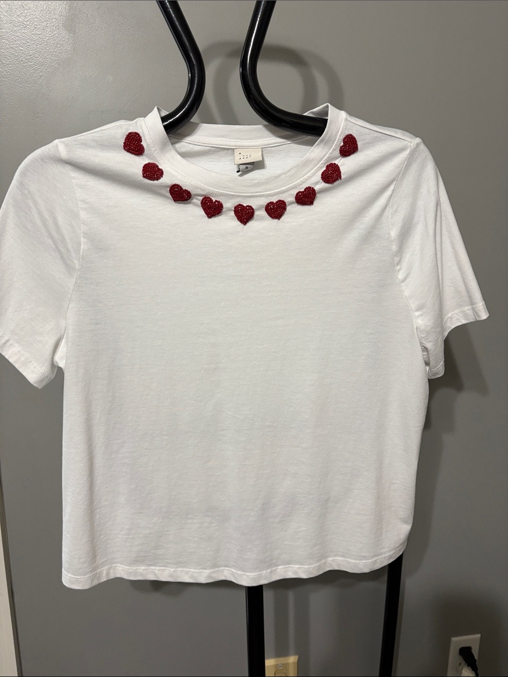 a new day White Short Sleeve Tee with Red Heart Trim